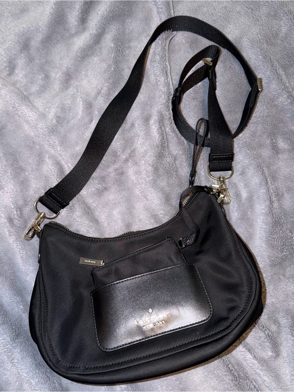 kate spade black nylon crossbody with leather-trim front pouch and mini coin bag